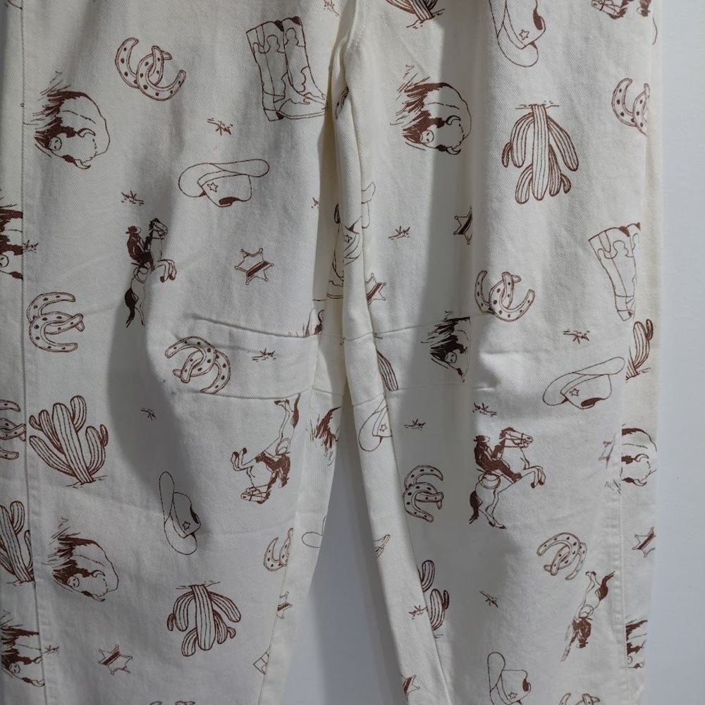 Cali 1850 Womens Western Print Barrel Jeans Cream Brown Size 13 NWT High Rise - Picture 8 of 16